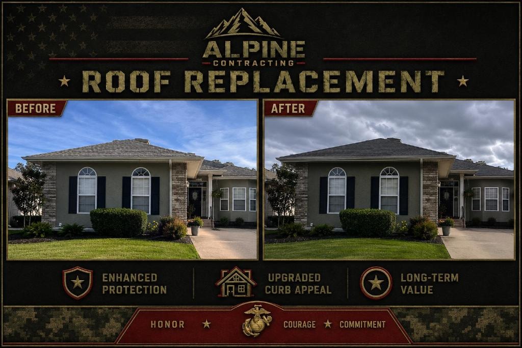Alpine Contracting KC roof replacement before and after transformation